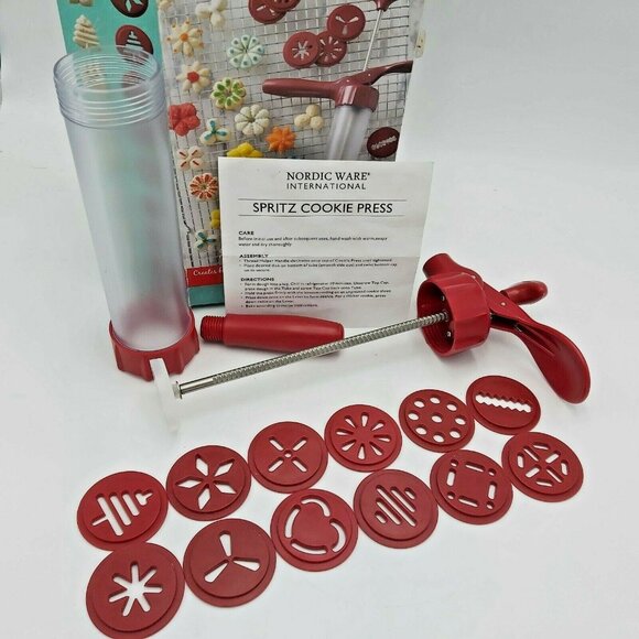 Nordic Ware DELUXE SPRITZ Cookie Press 8-inch 12 Decorative Discs w/Manual & Box - Picture 2 of 8